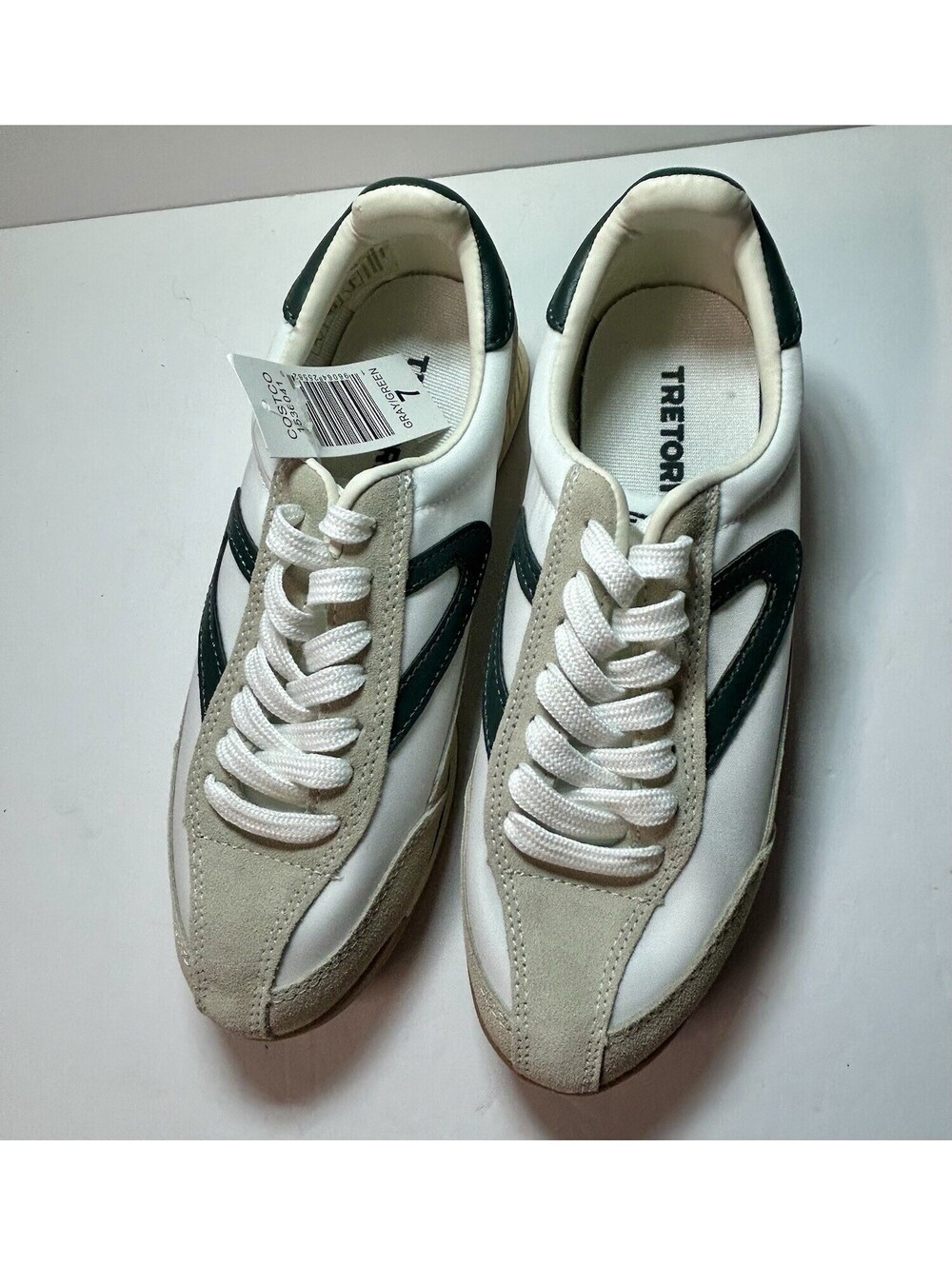 NWT & BOX Tretorn Rawlins White Gray/Green Leather Lace Up W 7 Low Top Sneakers